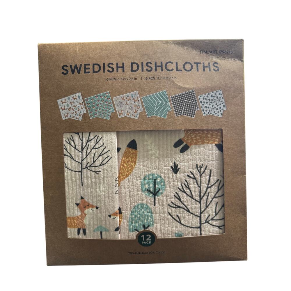 Swedish Dishcloths Reusable Assortment (12 Pack) - Fox Forest Print Housewears